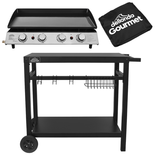 Dellonda 4 Burner Portable Gas Plancha, Cover & Trolley