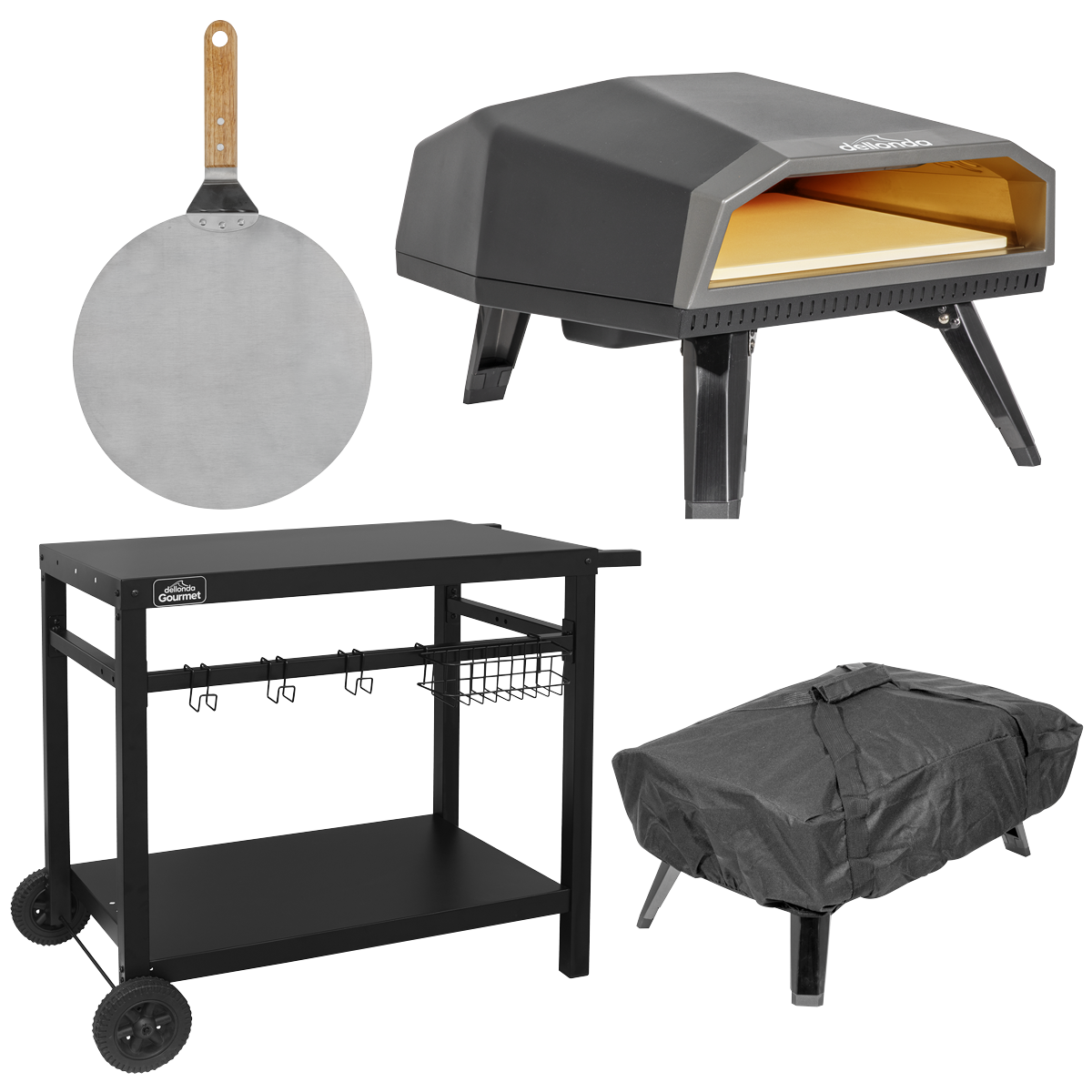 Dellonda Gas Pizza Oven with Water-Resistant Cover/Carry Bag, 12" Pizza Peel & Plancha Trolley