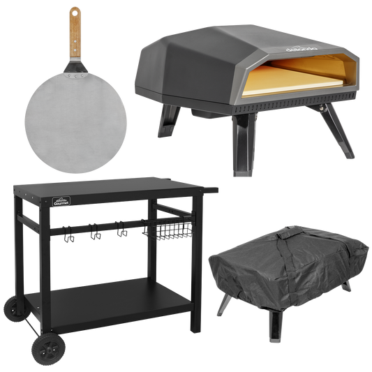 Dellonda Gas Pizza Oven with Water-Resistant Cover/Carry Bag, 12" Pizza Peel & Plancha Trolley