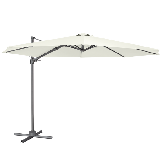 Dellonda Cantilever Parasol with 360° Rotation, Tilt & Cover 3m - Cream