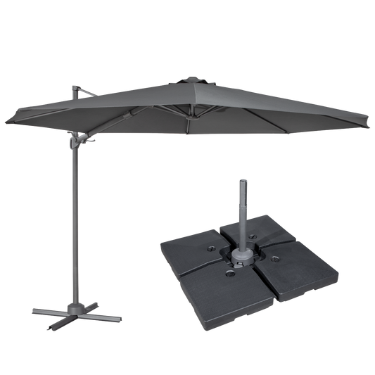 Dellonda Cantilever Parasol with 360° Rotation, Tilt, Cover & Base 3m - Grey