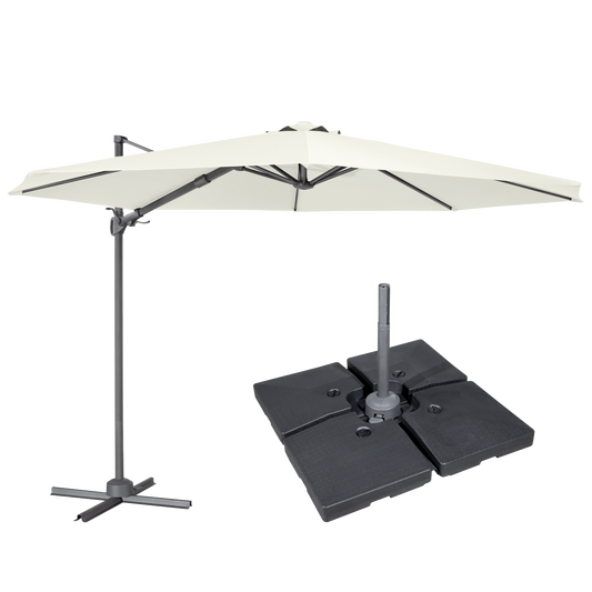 Dellonda Cantilever Parasol with 360° Rotation, Tilt, Cover & Base 3m - Cream