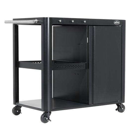 Dellonda BBQ/Plancha Workstation Trolley with Cupboard, Extension Table & Utensil Hooks, Black