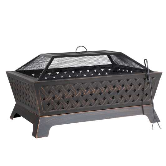 Dellonda 89cm Rectangular Outdoor Fire Pit, Antique Bronze Effect
