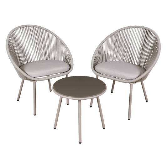 Dellonda Como Steel Bistro Set with Tempered Glass Tabletop 3pc