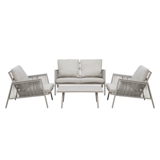 Dellonda Fusion Aluminium Outdoor Sofa, Arm Chairs & Coffee Table Set 4pc