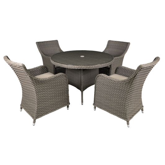 Dellonda Chester Rattan Wicker Outdoor Dining Set with Tempered Glass Tabletop 5pc