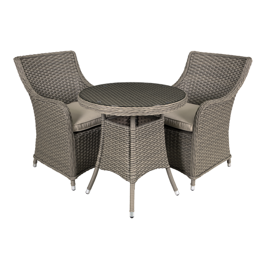 Dellonda Chester Rattan Wicker Outdoor Dining Set with Tempered Glass Tabletop 3pc