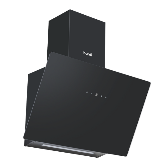 Baridi Angled Chimney Cooker Hood with Touch Controls & Carbon Filters 60cm - Black Glass