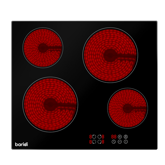 Baridi Integrated Ceramic Hob with 4 Cooking Zones 60cm - Black Glass