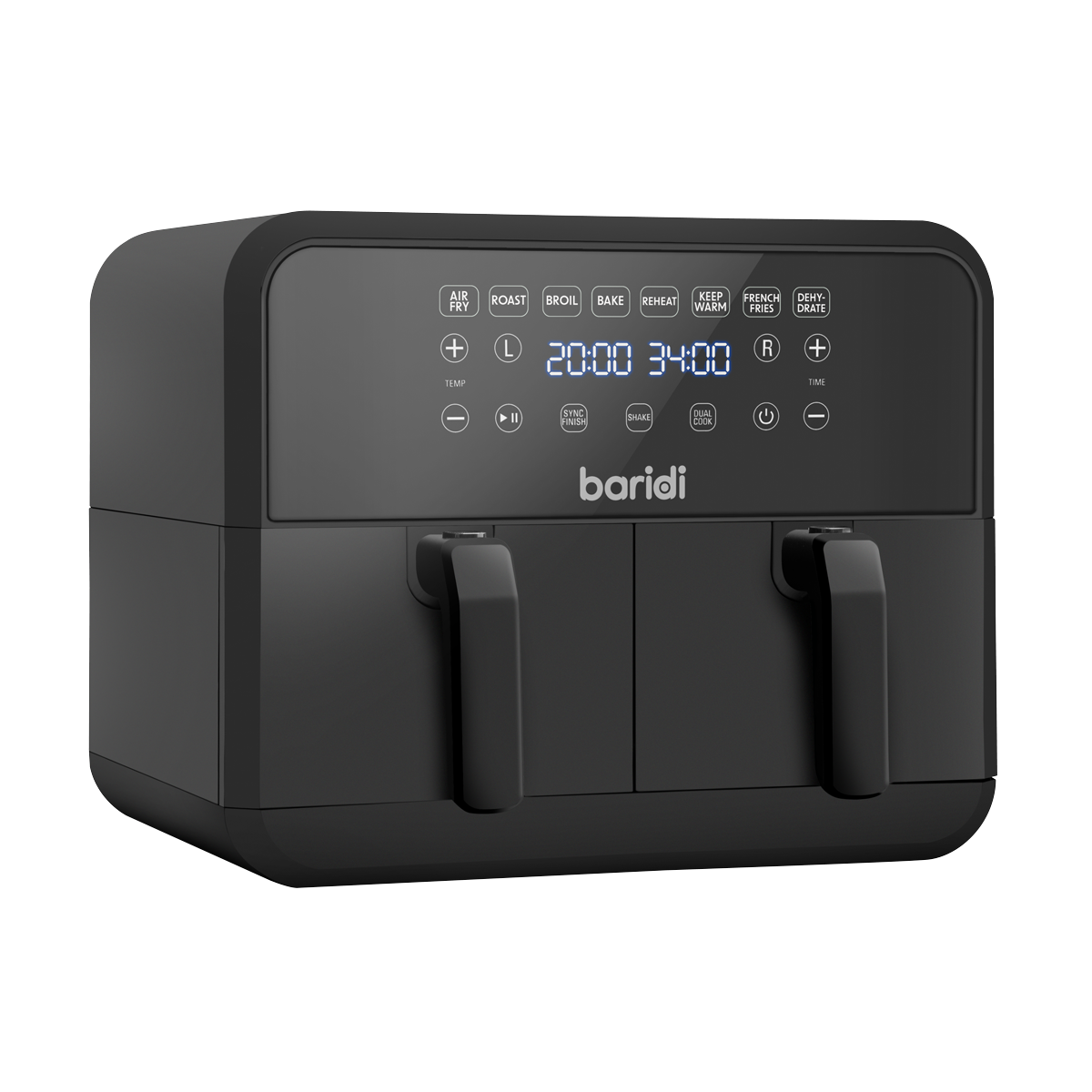 Baridi Dual Zone Air Fryer 8L with 8-in-1 Functions Touch Controls, Easy-Clean, Black - DH172
