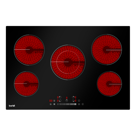 Baridi Integrated Ceramic Hob with 5 Cooking Zones 77cm - Black Glass
