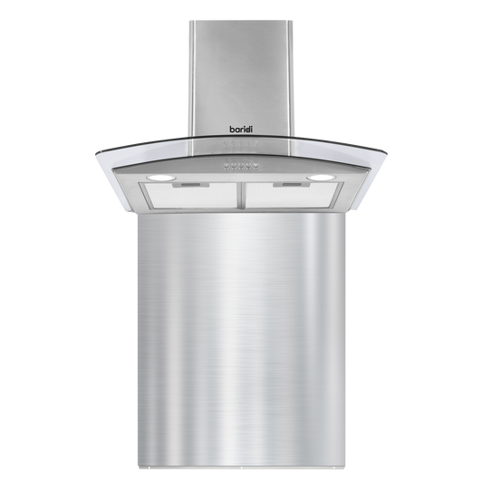 Baridi Curved Glass Cooker Hood with Carbon Filters, LED Lights & Splashback 60cm - Stainless Steel