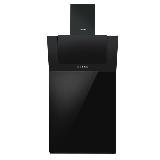 Baridi Angled Chimney Cooker Hood with Carbon Filters, LED Lamp & Splashback - Black Glass