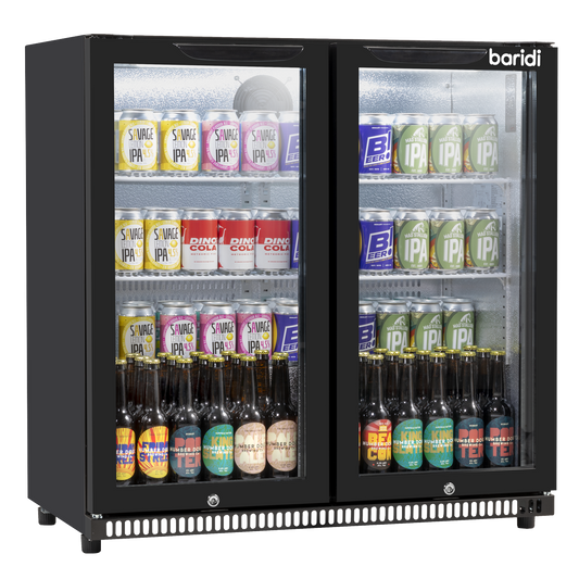Baridi Hinged Double Door, Back Bar Drinks Fridge/Cooler, 190L Capacity