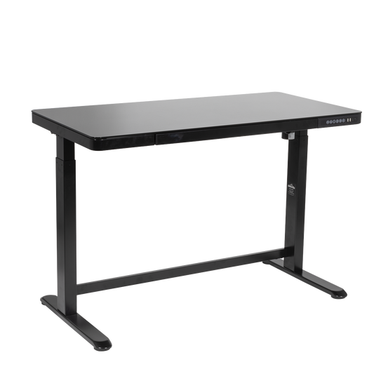 Dellonda Single Motor Ultra-Quiet Electric Desk with Control Panel, USB Port & Drawer - Black Desktop