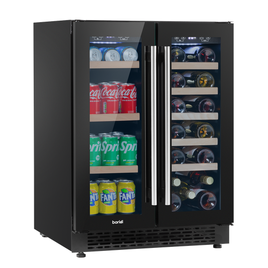 Baridi 40 Bottle/120 Can Under-Counter/Freestanding Dual Zone Wine Fridge & Cooler 60cm