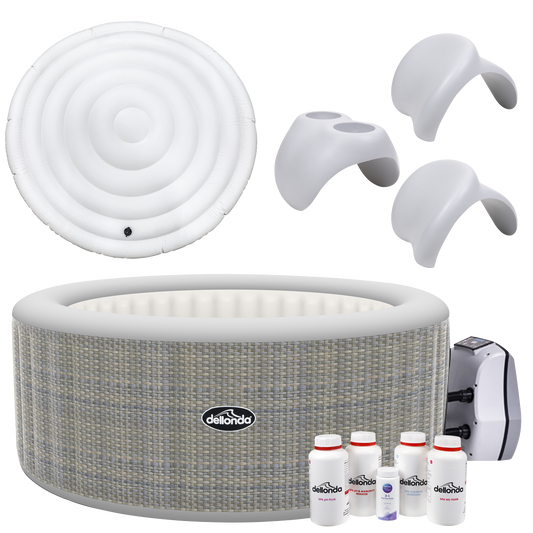 Dellonda 2-4 Person Inflatable Hot Tub/Spa with Smart Pump & Starter Kit - Rattan Effect