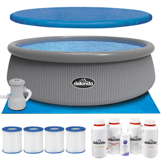 Dellonda Paddling/Swimming Pool & Pump with Cover, Ground Sheet, Test Strips, Starter Kit and Filters 15ft - Gray Rattan Effect