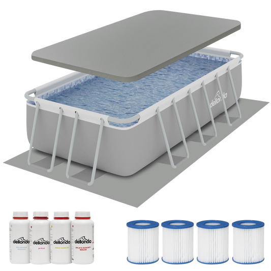 Dellonda Deluxe Steel Frame Swimming Pool with Filter Pump 13ft, Top Cover, Ground Sheet, Additional Filters & Starter Kit