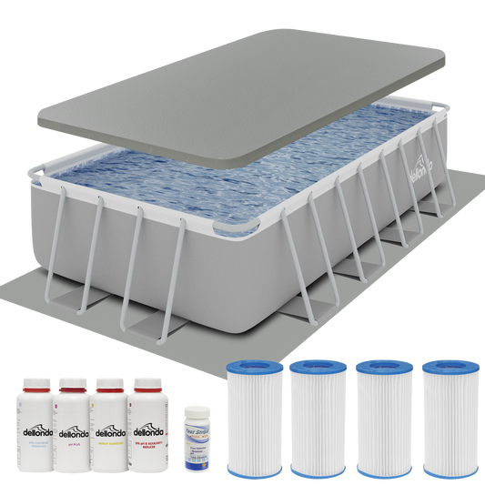 Dellonda Deluxe Steel Frame Swimming Pool with Filter Pump 18ft, Top Cover, Ground Sheet, Additional Filters & Starter Kit