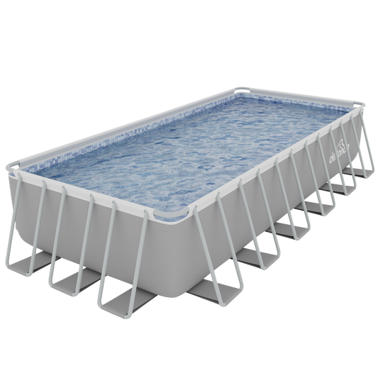 Dellonda Deluxe Steel Frame Rectangular Swimming Pool with Step Ladder & Filter Pump 25ft