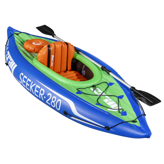 Dellonda Inflatable One-Person Kayak/Canoe Set with Pump, Carry Bag & Aluminium Oar - Blue/Green