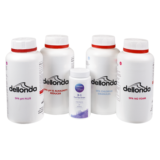 Dellonda Hot Tub/Spa Starter Kit - Chlorine, pH Increaser, Dry Acid, Foam Down & Test Strips
