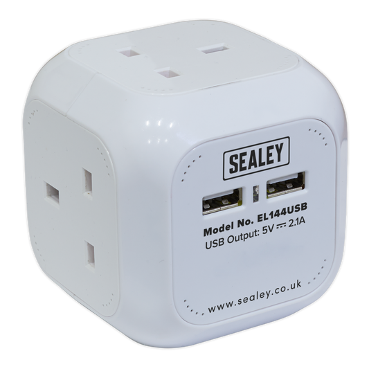1.4m Extension Cable Cube 4 x 230V & 2 x USB - White
