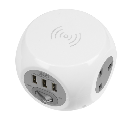 1.4m Extension Cable Cube & Wireless Charging Pad 3 x 230V & 3 x USB