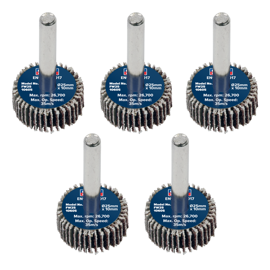 25 x 10mm Abrasive Flap Wheel with 6mm Shaft 60Grit - Pack of 5