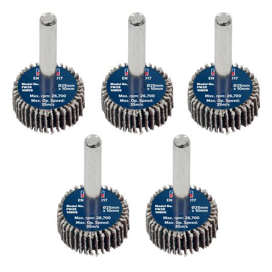 25 x 10mm Abrasive Flap Wheel with 6mm Shaft 80Grit - Pack of 5
