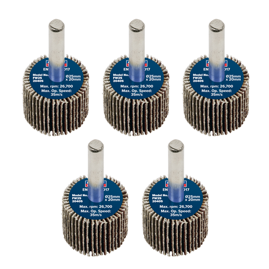 25 x 20mm Abrasive Flap Wheel with 6mm Shaft 40Grit - Pack of 5
