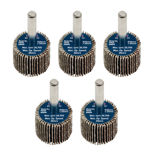25 x 20mm Abrasive Flap Wheel with 6mm Shaft 60Grit - Pack of 5