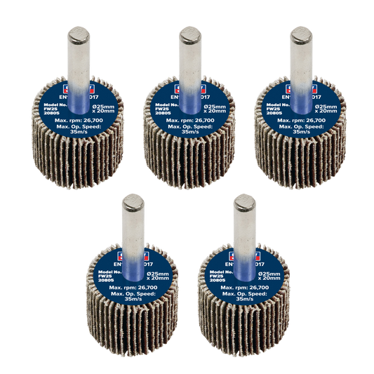 25 x 20mm Abrasive Flap Wheel with 6mm Shaft 80Grit - Pack of 5