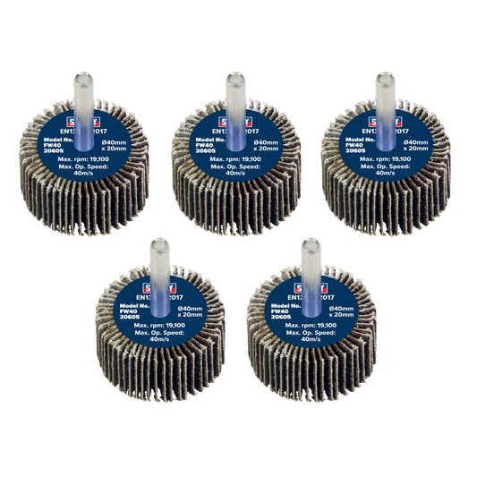 40 x 20mm Abrasive Flap Wheel with 6mm Shaft 60Grit - Pack of 5