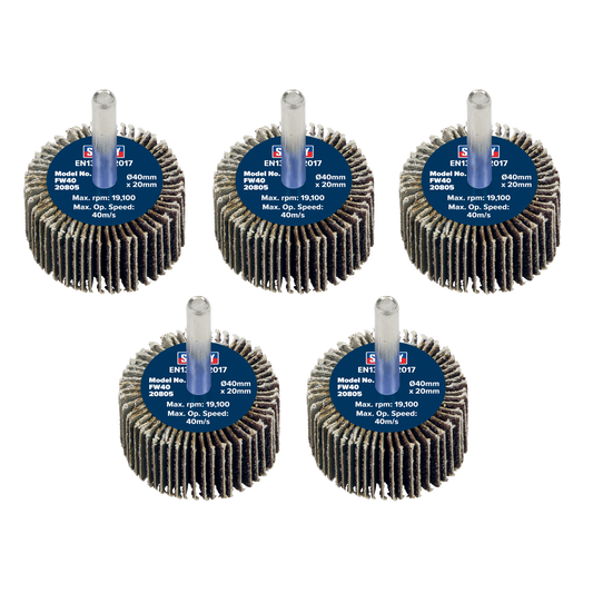 40 x 20mm Abrasive Flap Wheel with 6mm Shaft 80Grit - Pack of 5