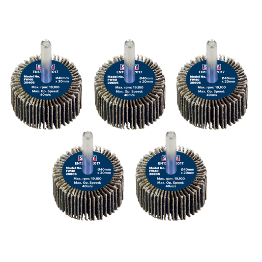 40 x 20mm Abrasive Flap Wheel with 6mm Shaft Assorted Grit - Pack of 5