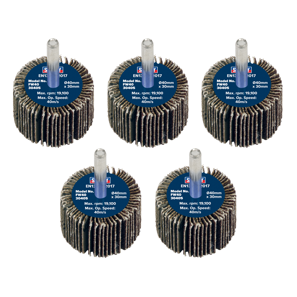 40 x 30mm Abrasive Flap Wheel with 6mm Shaft 40Grit - Pack of 5