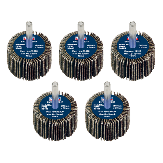 40 x 30mm Abrasive Flap Wheel with 6mm Shaft 40Grit - Pack of 5