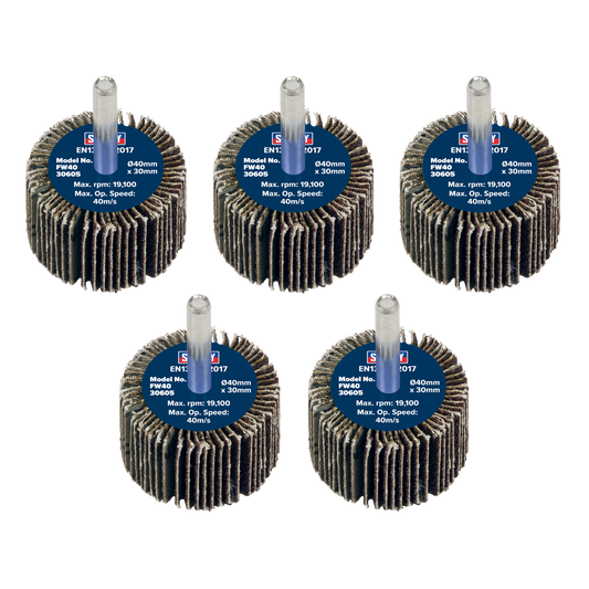 40 x 30mm Abrasive Flap Wheel with 6mm Shaft 60Grit - Pack of 5