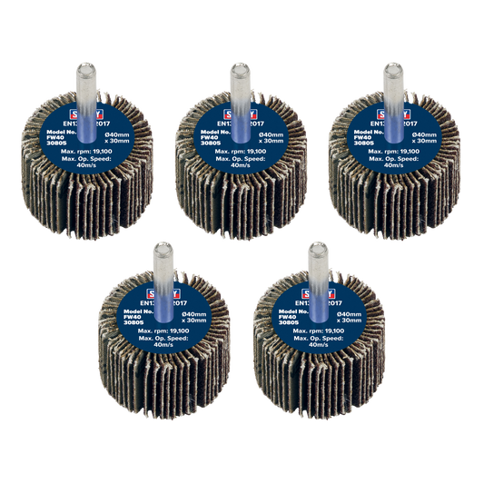 40 x 30mm Abrasive Flap Wheel with 6mm Shaft 80Grit - Pack of 5