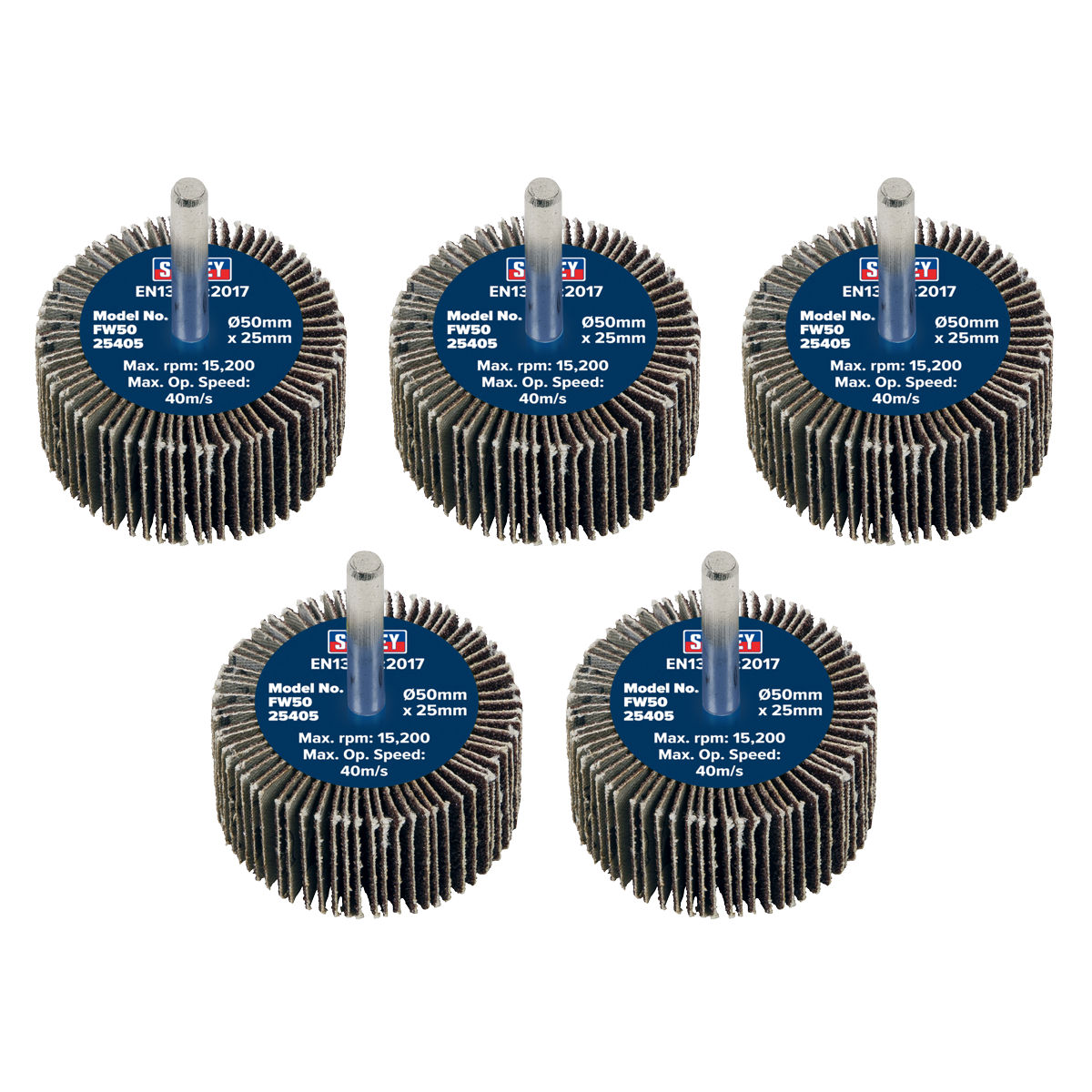 50 x 25mm Abrasive Flap Wheel with 6mm Shaft 40Grit - Pack of 5