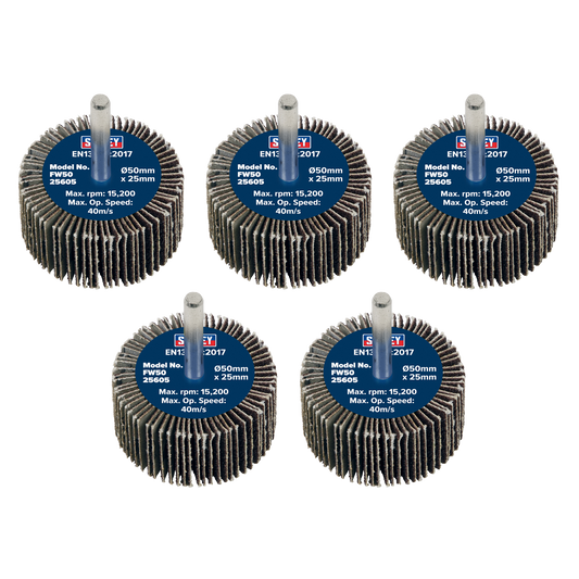50 x 25mm Abrasive Flap Wheel with 6mm Shaft 60Grit - Pack of 5