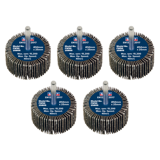 50 x 25mm Abrasive Flap Wheel with 6mm Shaft 80Grit - Pack of 5
