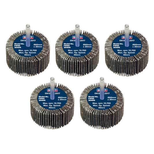 60 x 30mm Abrasive Flap Wheel with 6mm Shaft 40Grit - Pack of 5