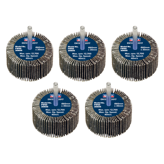 60 x 30mm Abrasive Flap Wheel with 6mm Shaft 60Grit - Pack of 5