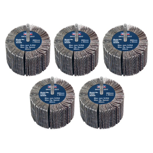 80 x 40mm Abrasive Flap Wheel with 6mm Shaft 40Grit - Pack of 5