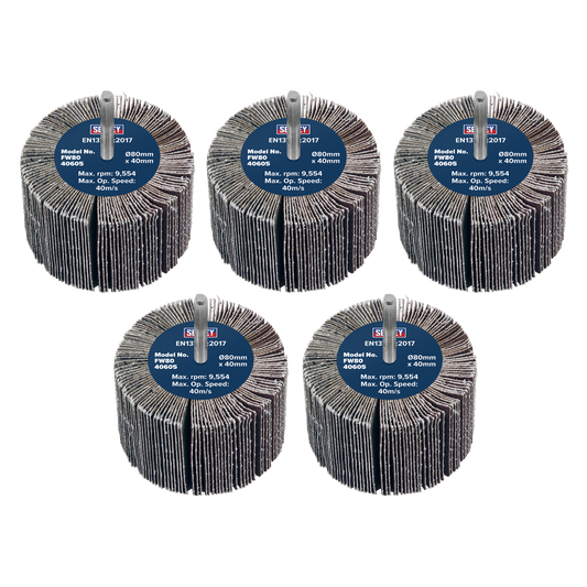 80 x 40mm Abrasive Flap Wheel with 6mm Shaft 60Grit - Pack of 5
