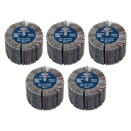 80 x 40mm Abrasive Flap Wheel with 6mm Shaft 80Grit - Pack of 5